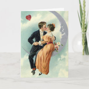 Vintage Valentinstag viktorianischer Kuss auf dem  Feiertagskarte
