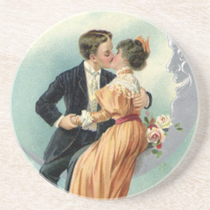 Vintage Valentinstag viktorianischer Kuss auf dem Sandstein Untersetzer