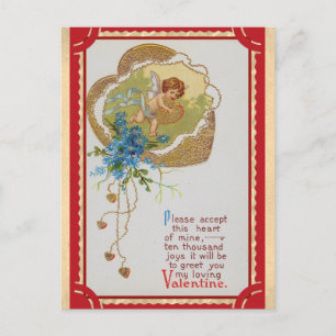 Vintage Valentinstag viktorianisches Cupido-Gedich Postkarte