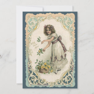 Vintage Valentinstag, viktorianisches Mädchen mit  Feiertagskarte