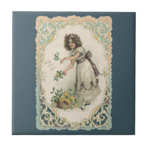 Vintage Valentinstag, viktorianisches Mädchen mit  Fliese