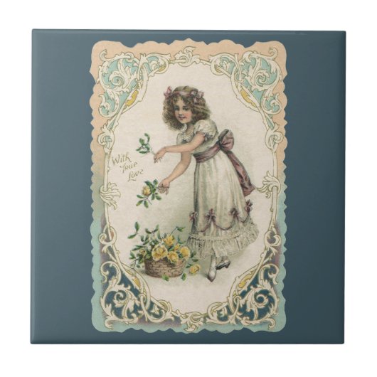 Vintage Valentinstag, viktorianisches Mädchen mit Fliese (Vorderseite)