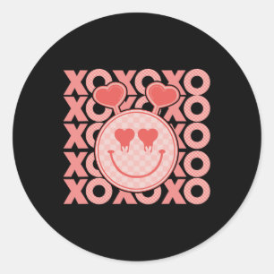 Vintage Valentinstag Xoxo Herzen Glückliches Gesic Runder Aufkleber