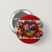 Vintage Valentinstagsgrüße Herz und Blumen Button (Vorne & Hinten)