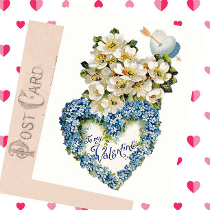 Vintage Valentinstagskarte Blaues florales Herz Feiertagspostkarte