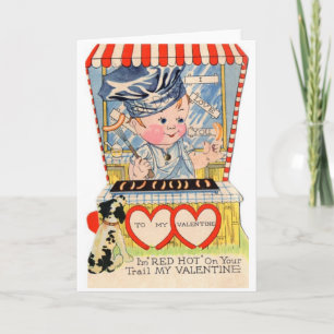 Vintage-Valentinstagskarte für einen Hot-Dog-Stand Karte