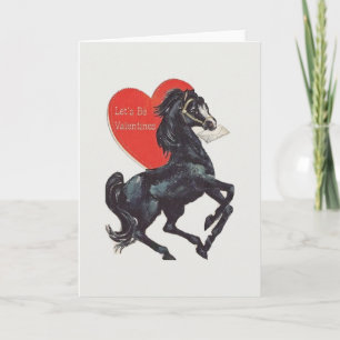 Vintage Valentinstagskarte mit schwarzem Pferd Feiertagskarte