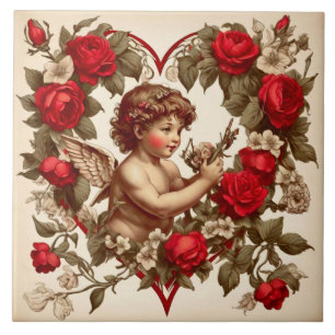 Vintage-Valentinstagskunst Liebescupido Fliese