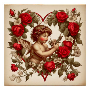 Vintage-Valentinstagskunst Liebescupido Poster
