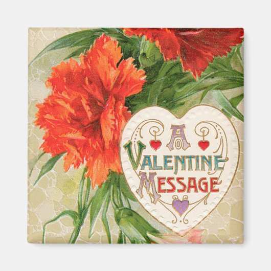 Vintage Valentintagsbotschaft, Blume der Nelkenbil Magnet (Vorne)