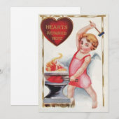 Vintage Valentintagsherzen repariert hier Engel Feiertagskarte (Vorne/Hinten)
