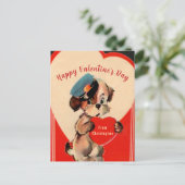 Vintage Valentintagskarte Roter Hundeherz Postkarte (Stehend Vorderseite)