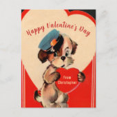 Vintage Valentintagskarte Roter Hundeherz Postkarte (Vorderseite)