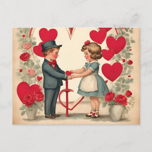 Vintage Valentintagskinder Feiertagspostkarte (Vorderseite)