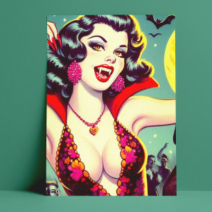 Vintage-Vampir-Horrormädchen Postkarte