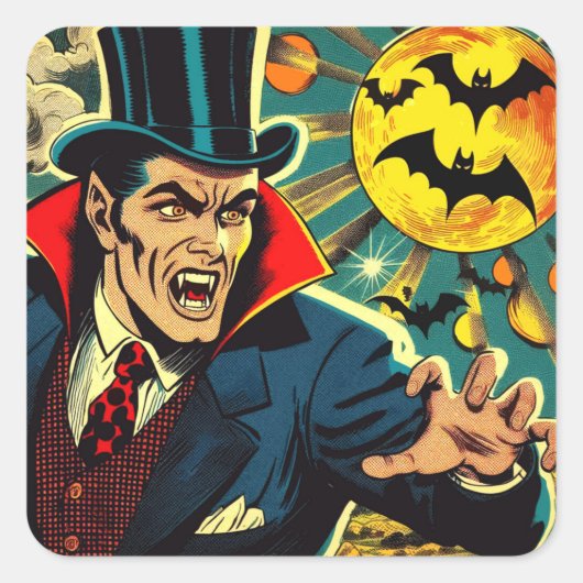 Vintage Vampire-Comicen Quadratischer Aufkleber (Vorderseite)