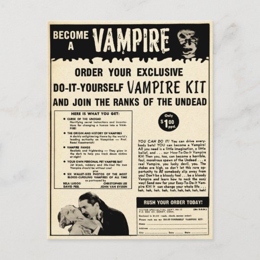 Vintage Vampire Mail-Auftragswerbung Postkarte (Vorderseite)