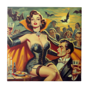 Vintage Vampirfrau Fliese