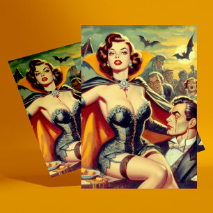 Vintage Vampirfrau Postkarte