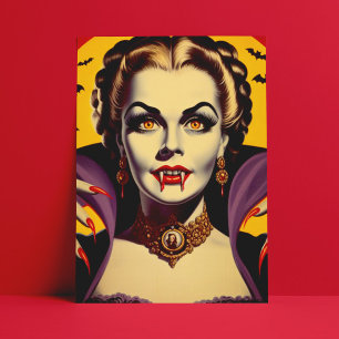 Vintage Vampirfrau Postkarte