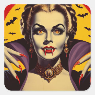Vintage Vampirfrau Quadratischer Aufkleber