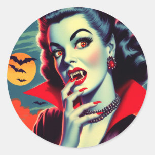 Vintage Vampirfrau Runder Aufkleber