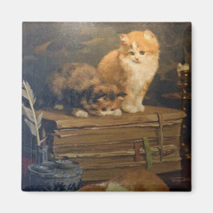 Vintage Van den Eycken Drei Katzen auf einem Schre Magnet