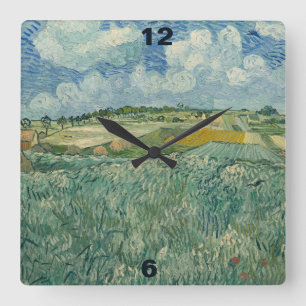 Vintage Van Gogh Ebene bei Auvers mit Regenwolken Quadratische Wanduhr