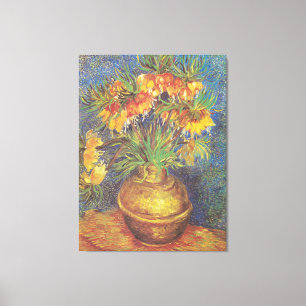Vintage Van-Gogh-Fritilinen in einer Kupfervase Leinwanddruck