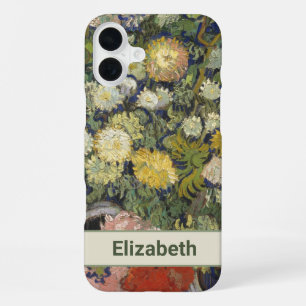 Vintage Van Gogh Grün Weiß Gelbe Blumen Name iPhone 16 Plus Hülle