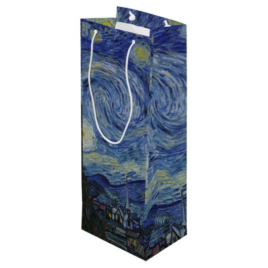 Vintage Van Gogh-Nacht Geschenktüte Für Weinflaschen (Rückseite Schrägansicht)