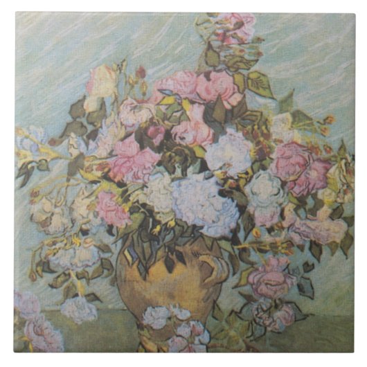 Vintage Van Gogh Roses in einer Vase Fliese (Vorderseite)
