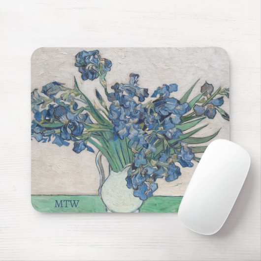 Vintage Van Gogh Schwertlilien mit Ihrem Monogramm Mousepad (Mit Mouse)