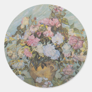 Vintage Van Gogh Vase mit rosa Rosen Runder Aufkleber