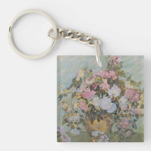 Vintage Van Gogh Vase mit rosa Rosen Schlüsselanhänger