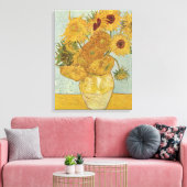 Vintage Van Gogh Vase mit zwölf Sonnenblumen Leinwanddruck (Insitu (Wohnzimmer))