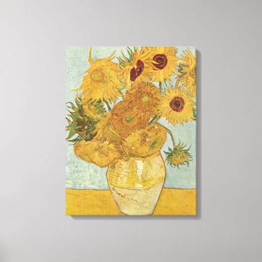 Vintage Van Gogh Vase mit zwölf Sonnenblumen Leinwanddruck (Vorderseite)