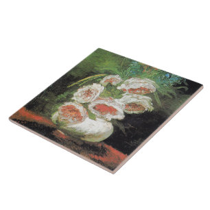 Vintage Van Gogh Vasen mit Pfingstrosen Fliese