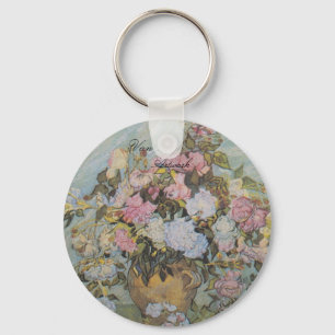 Vintage Van Gogh Vasen mit Rosen Schlüsselanhänger