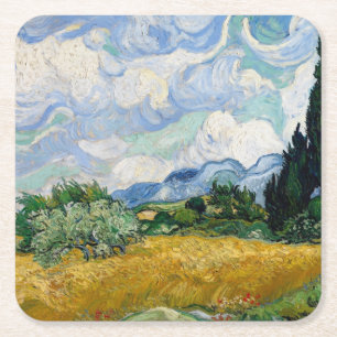 Vintage Van Gogh Weizenfeld mit Zypressen Rechteckiger Pappuntersetzer