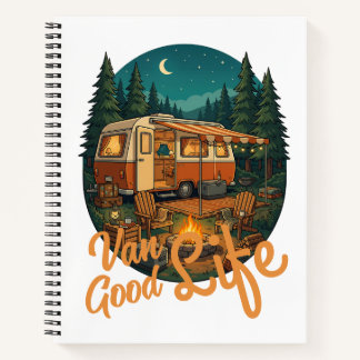 Vintage Van Life Good Life Adventure Camping Badge Notizblock