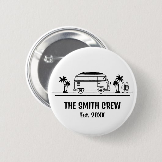 Vintage Van Life Surfer Crew Button (Vorne & Hinten)