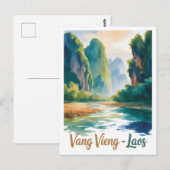 Vintage Vang Vieng Laos Travel Art Postkarte (Vorne/Hinten)