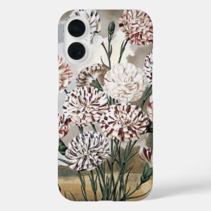 Vintage variegated Nelkenblumen mit grauem Himmel iPhone 16 Hülle