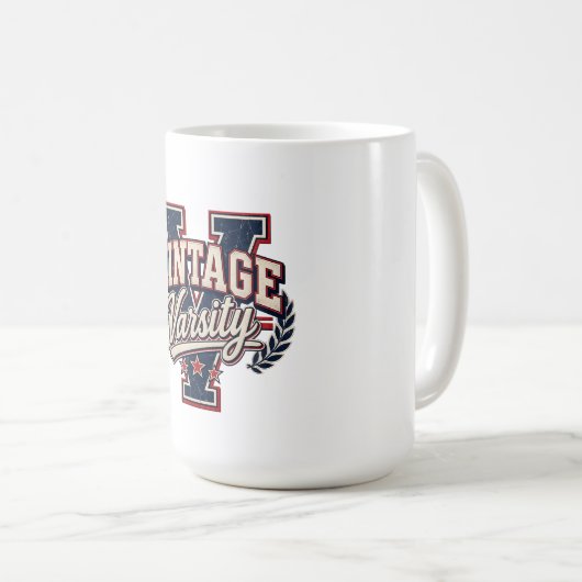Vintage Varsity abgenutzter Blockbuchstabe V Kaffeetasse (VorderseiteRechts)