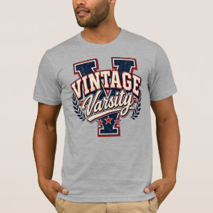 Vintage Varsity abgenutzter Blockbuchstabe V T-Shirt