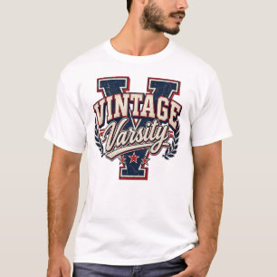 Vintage Varsity abgenutzter Blockbuchstabe V T-Shirt