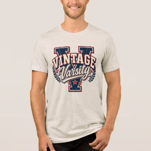 Vintage Varsity abgenutzter Blockbuchstabe V Tri-Blend Shirt