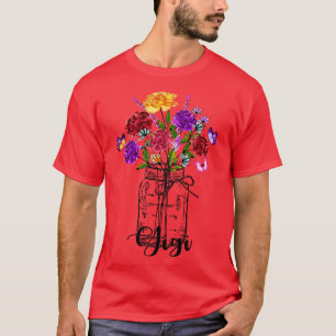 Vintage Vase der farbigen Wildblume Schmetterling  T-Shirt