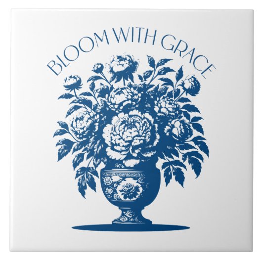 Vintage Vase Flower Blue Chinoiserie  Fliese (Vorderseite)